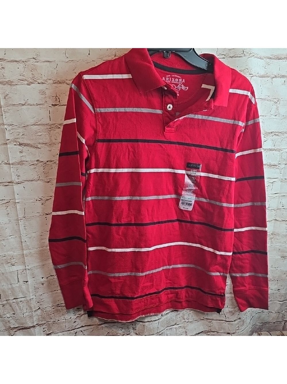 Boys Large Arizona Red Striped Polo Shirt Nwt
